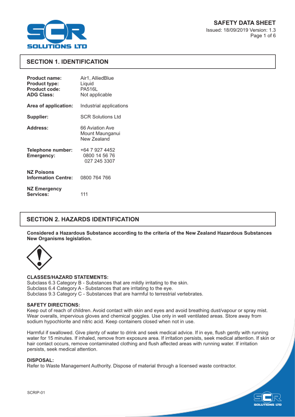 Air1+Safety+Data+Sheet+v1.3+ +Adblue+ +Sep+2019