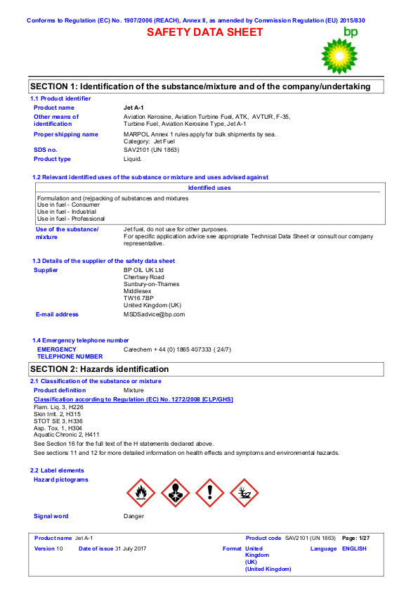 Jet A1 MSDS