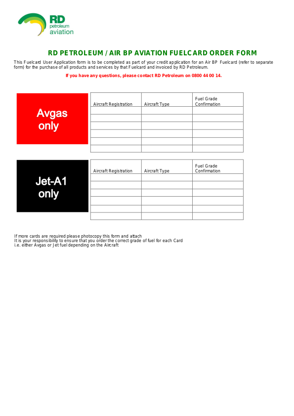 RDP Aviation Fuelcard Order Form 1