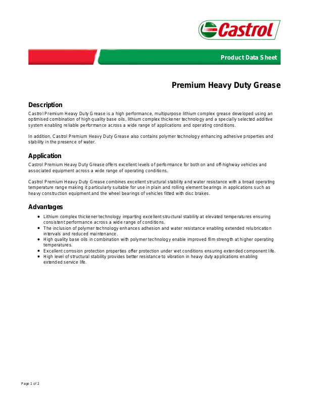 RDP Castrol Premium Heavy Duty Grease Product Data Sheet