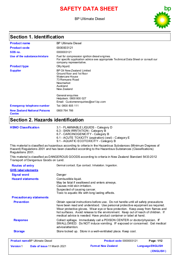 Safety Data Sheet Diesel+Ultimate