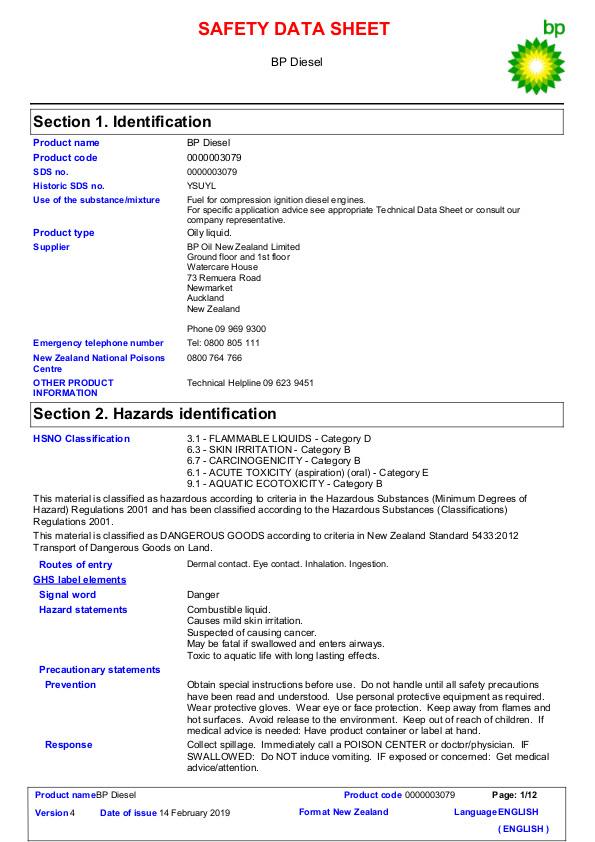 Safety Data Sheet Diesel